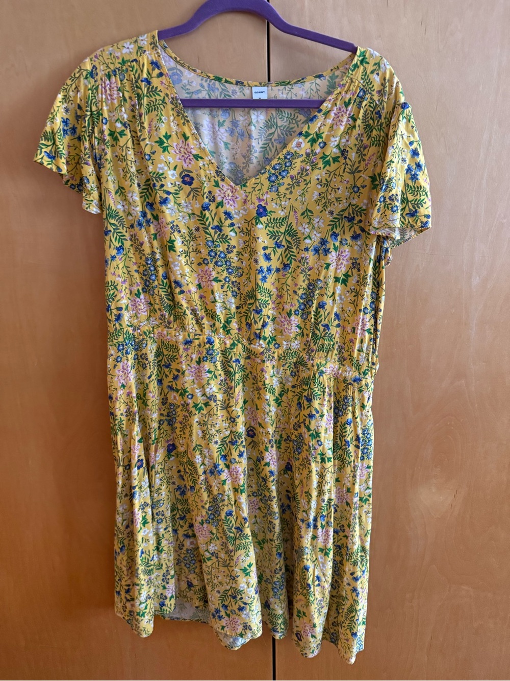 Old Navy Yellow Floral V-Neck Asymmetrical Dress